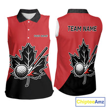 Load image into Gallery viewer, Black and Red maple leaf Women sleeveless golf polos custom patriotic Canadian Flag ladies golf attire NQS9993