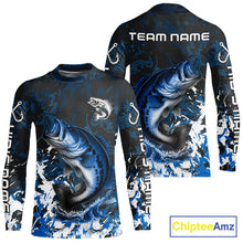 Load image into Gallery viewer, Blue Camo Largemouth Bass fishing Custom sun protection Bass fishing shirts, Bass fishing team jerseys NQS9994