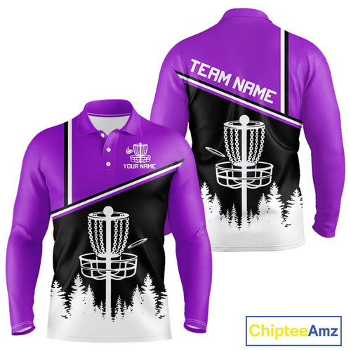 Black, White and Purple Disc Golf basket Mens Disc golf polo shirts Custom team disc golf jerseys NQS9996