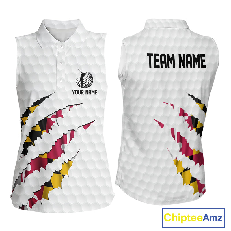 Personalized Maryland Flag Women sleeveless polo shirt, Custom Patriotic Golf Team Shirts For ladies NQS10157