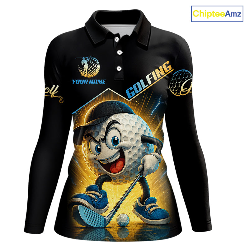 Funny Golf Ball Women golf polo shirts custom name black golf shirt, best team golf shirts NQS10292
