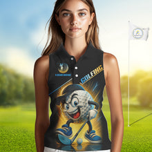 Load image into Gallery viewer, Funny Golf Ball Women Sleeveless Polo Shirt custom name black golf shirt, best team golf shirts NQS10292