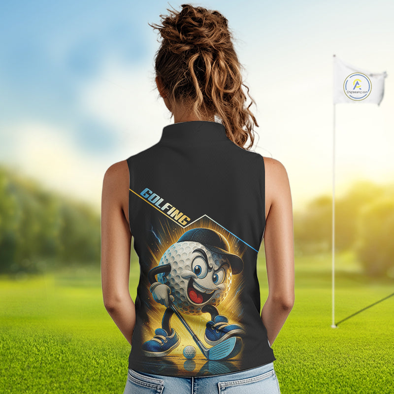 Funny Golf Ball Women Sleeveless Polo Shirt custom name black golf shirt, best team golf shirts NQS10292