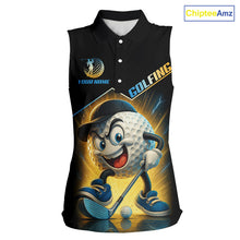 Load image into Gallery viewer, Funny Golf Ball Women Sleeveless Polo Shirt custom name black golf shirt, best team golf shirts NQS10292