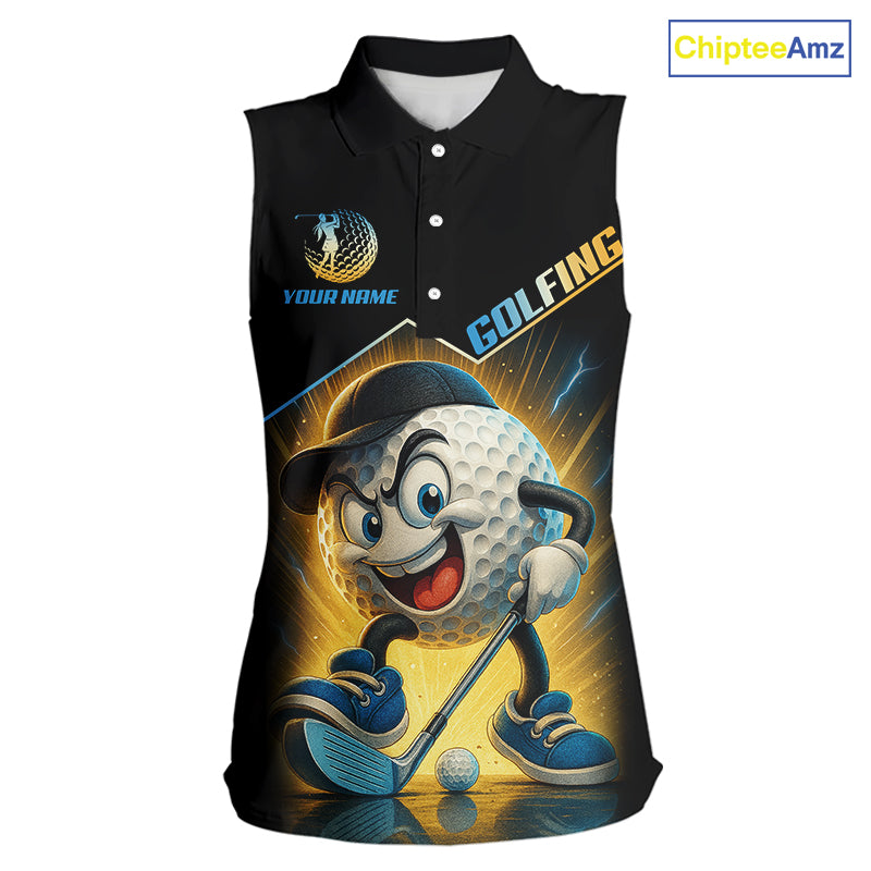 Funny Golf Ball Women Sleeveless Polo Shirt custom name black golf shirt, best team golf shirts NQS10292