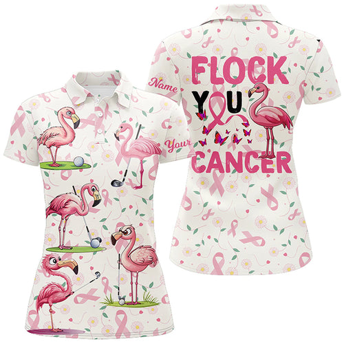 Funny Womens golf polo shirts custom pink ribbons breast cancer flamingo golf shirts flock you cancer NQS8507