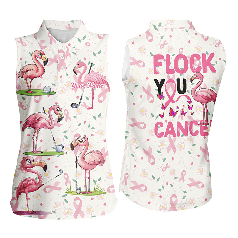 Womens sleeveless polo shirts custom pink ribbons breast cancer flamingo golf shirts flock you cancer NQS8507