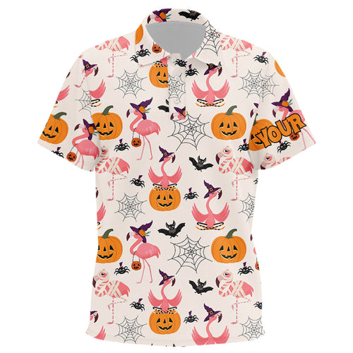 Funny Kid golf polos shirt custom Halloween pumpkin flamingo pattern shirt, Halloween golf outfit NQS8519