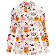 Load image into Gallery viewer, Funny Womens golf polo shirts custom Halloween pumpkin flamingo pattern shirt, Halloween golf outfit NQS8519