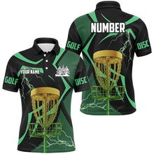 Load image into Gallery viewer, Black and green Men disc golf polo shirt custom lightning thunder disc golf basket, disc golf gifts NQS8520