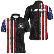 Load image into Gallery viewer, Black Camo American Flag Bowling Polo, 1/4 Zip shirts for Men custom Patriotic Team Bowling Jerseys NQS8760