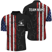 Load image into Gallery viewer, Black Camo American Flag Bowling Polo, 1/4 Zip shirts for Men custom Patriotic Team Bowling Jerseys NQS8760