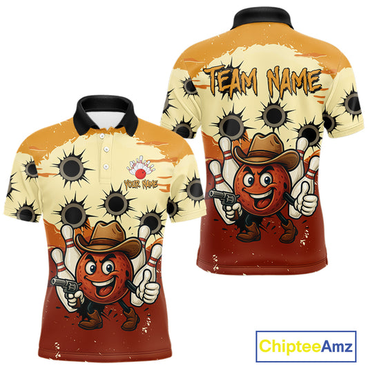 Funny Bowling Cowboy gun Mens bowling polo, Quarter zip shirts Custom bowling team outfit jersey NQS10920