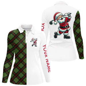 Green Plaid Christmas pattern Santa Golf Polo Shirt For Women custom Xmas golf top for ladies NQS8996