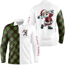 Load image into Gallery viewer, Green Plaid Christmas pattern Santa Golf Polo Shirt For Men custom Xmas golf top for mens NQS8996