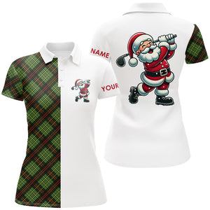 Green Plaid Christmas pattern Santa Golf Polo Shirt For Women custom Xmas golf top for ladies NQS8996