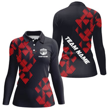 Load image into Gallery viewer, Black and Red Argyle Pattern Bowling Polo, Quarter Zip Shirts For Women Custom Bowling Team Jerseys NQS9001