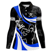 Load image into Gallery viewer, Black and White Women Golf Polo Shirts custom ladies golf top, best golf gifts | Blue NQS9231