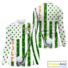 Load image into Gallery viewer, White, Green and Orange shamrock American Flag Women Golf polo shirts Custom St Patrick golf outfit NQS11297
