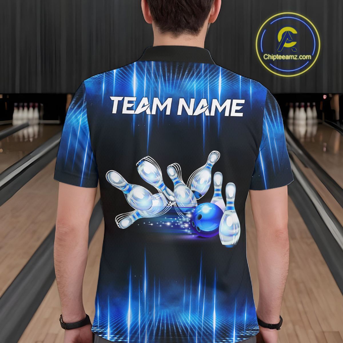 Black and Blue Bowling polo, Quarter zip Shirts for Men Custom Bowling Team jerseys, Gift For Bowler NQS11299