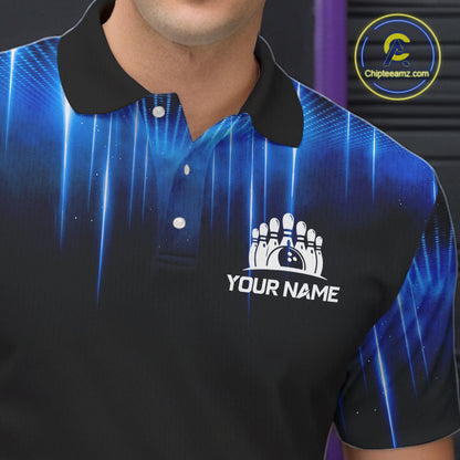 Black and Blue Bowling polo, Quarter zip Shirts for Men Custom Bowling Team jerseys, Gift For Bowler NQS11299