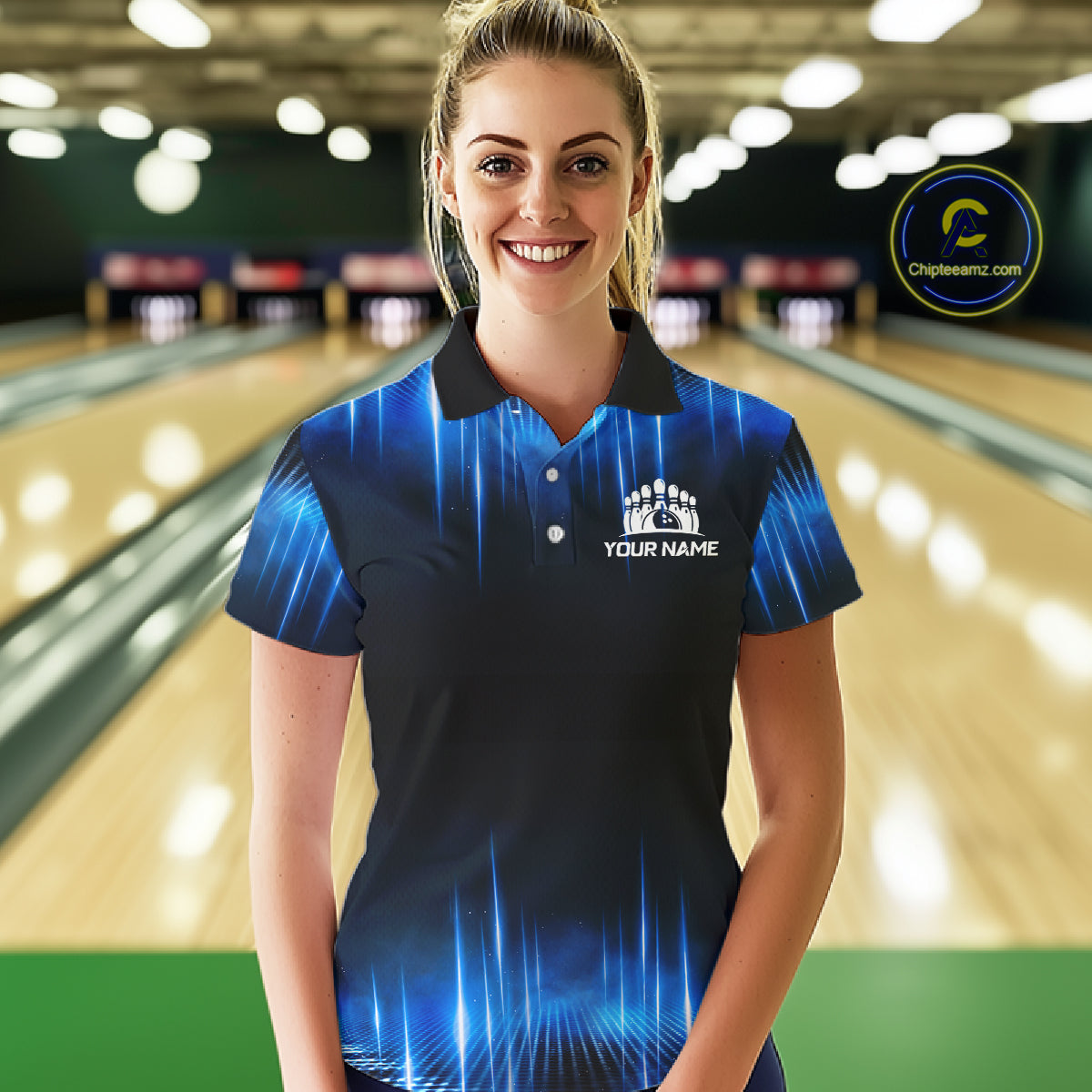 Black and Blue Bowling polo, Quarter zip Shirts for Women Custom Bowling Team jersey, Gift For Bowler NQS11299
