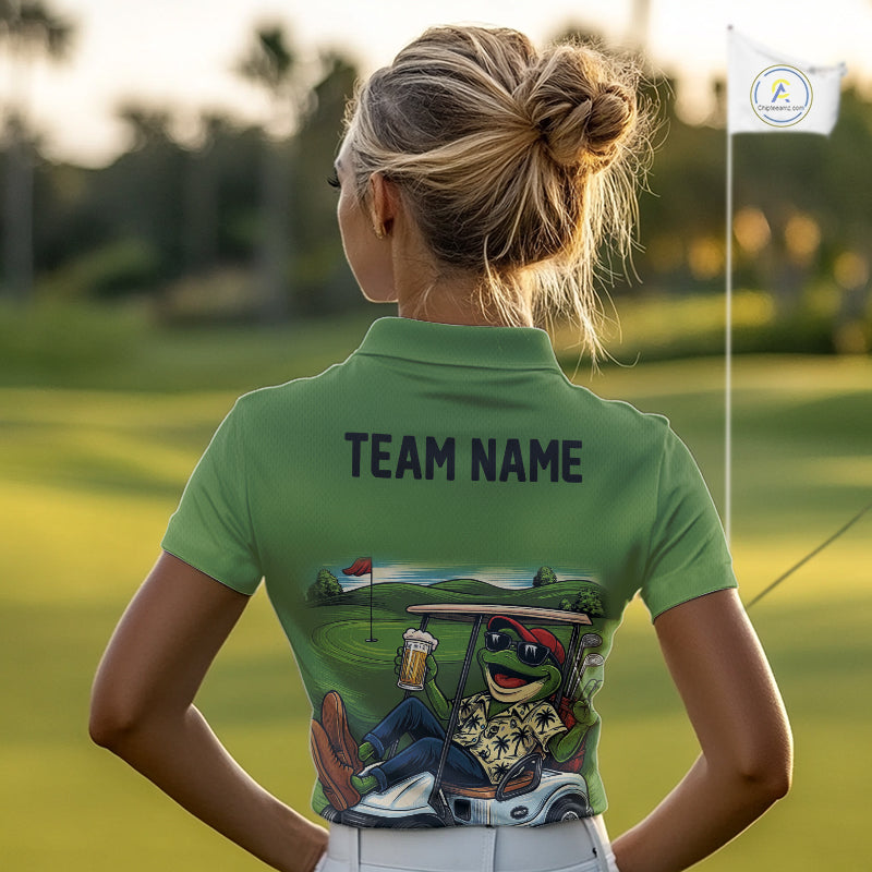 Funny Green frog Women's Golf polo shirts Custom golf outfit for ladies, personalized golf gifts NQS11300