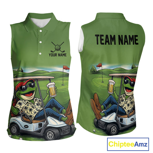Funny Green frog Sleeveless polo shirts Custom golf outfit for ladies, personalized golf gifts NQS11300