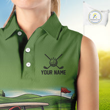 Load image into Gallery viewer, Funny Green frog Sleeveless polo shirts Custom golf outfit for ladies, personalized golf gifts NQS11300