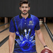 Load image into Gallery viewer, Blue Flame Lightning Thunder Bowling Polo, Quarter Zip Shirt For Men Custom Bowling Team Jersey NQS9425