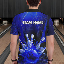 Load image into Gallery viewer, Blue Flame Lightning Thunder Bowling Polo, Quarter Zip Shirt For Men Custom Bowling Team Jersey NQS9425