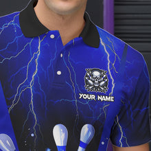 Load image into Gallery viewer, Blue Flame Lightning Thunder Bowling Polo, Quarter Zip Shirt For Men Custom Bowling Team Jersey NQS9425