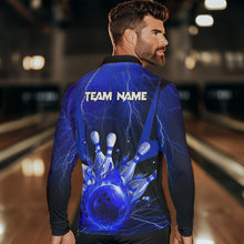 Load image into Gallery viewer, Blue Flame Lightning Thunder Bowling Polo, Quarter Zip Shirt For Men Custom Bowling Team Jersey NQS9425