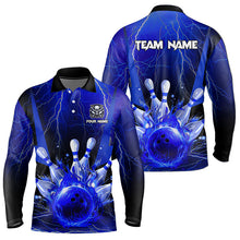 Load image into Gallery viewer, Blue Flame Lightning Thunder Bowling Polo, Quarter Zip Shirt For Men Custom Bowling Team Jersey NQS9425