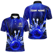 Load image into Gallery viewer, Blue Flame Lightning Thunder Bowling Polo, Quarter Zip Shirt For Men Custom Bowling Team Jersey NQS9425