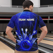 Load image into Gallery viewer, Blue Flame Lightning Thunder Bowling Polo, Quarter Zip Shirt For Men Custom Bowling Team Jersey NQS9425