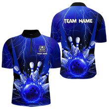 Load image into Gallery viewer, Blue Flame Lightning Thunder Bowling Polo, Quarter Zip Shirt For Men Custom Bowling Team Jersey NQS9425