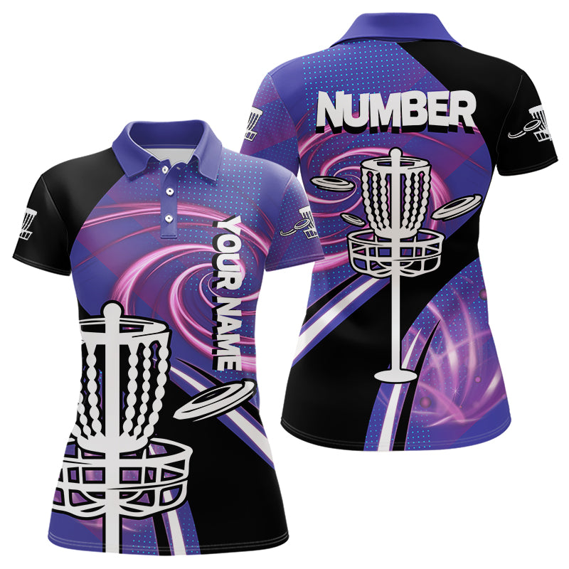 Black and Purple Women Disc golf polo shirts custom name and number team disc golf jerseys NQS9586