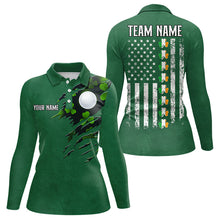 Load image into Gallery viewer, American Flag St Patrick Day Custom Women golf polo shirts, personalized golf jerseys for team | Green NQS9588