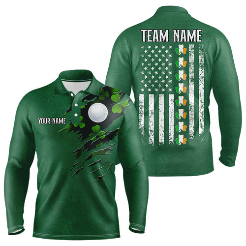 American Flag St Patrick Day Custom Men golf polo shirts, personalized golf jerseys for team | Green NQS9588