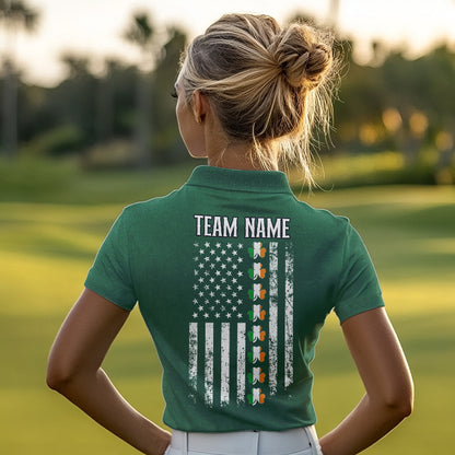 American Flag St Patrick Day Custom Women golf polo shirts, personalized golf jerseys for team | Green NQS9588
