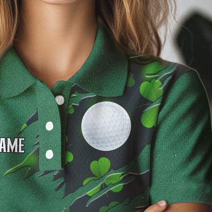 American Flag St Patrick Day Custom Women golf polo shirts, personalized golf jerseys for team | Green NQS9588