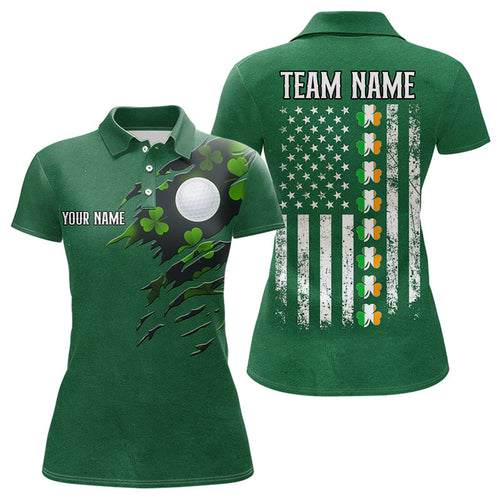 American Flag St Patrick Day Custom Women golf polo shirts, personalized golf jerseys for team | Green NQS9588