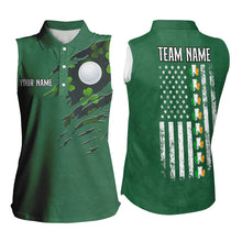 Load image into Gallery viewer, American Flag St Patrick Day Custom Women Sleeveless polo shirt, golf jerseys for team | Green NQS9588