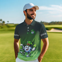 Load image into Gallery viewer, Funny Green golf ball St Patrick Day Custom Men golf polo shirts, personalized golf attire for men NQS9589