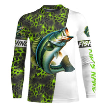 Load image into Gallery viewer, Largemouth Bass fishing clothes green camo Custom fishing Shirts, Bass fishing shirts with hood NQS3083