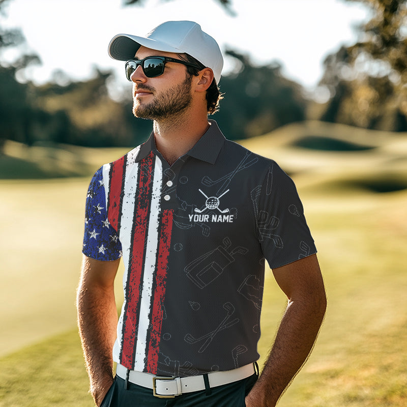 Black Camo American Flag Golf Polo Shirts For Men custom Patriotic golf outfit Team Jerseys NQS9727