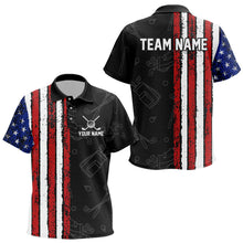 Load image into Gallery viewer, Black Camo American Flag Kids golf polo shirts custom Patriotic golf outfit Team Kid Jersey NQS9727