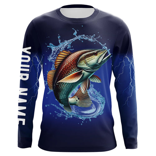 Redfish Puppy Drum Fishing blue lightning  Customized Name Long sleeve Fishing Shirts NQS301