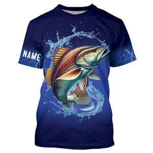 Redfish Puppy Drum Fishing blue lightning  Customized Name Long sleeve Fishing Shirts NQS301